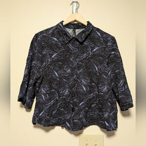 Dangerfield Raven Print Button Up Blouse Black Gothic Bird Size 12